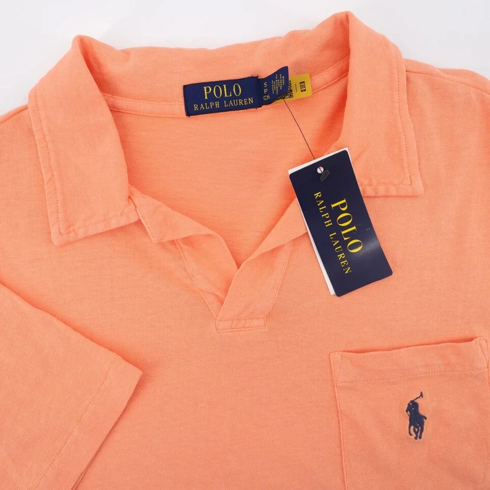 Polo Ralph Lauren Linen Blend Pocket Polo Shirt Pink Short Sleeve Mens Small