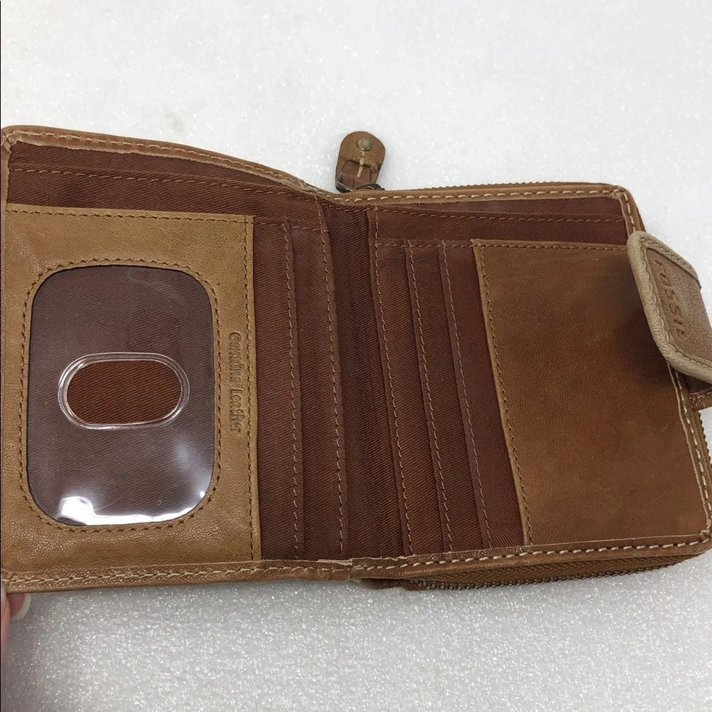 FOSSIL Wallet Brown Multicolor Patchwork Leather Zip Around
