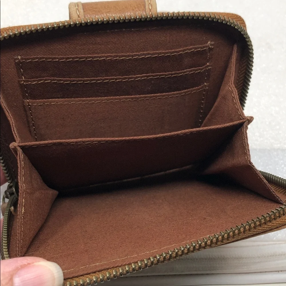 FOSSIL Wallet Brown Multicolor Patchwork Leather Zip Around
