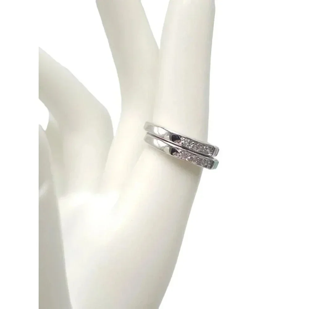 925 Sterling Silver Set of Two Red and Green Stone Band Rings Size 7 Vintage