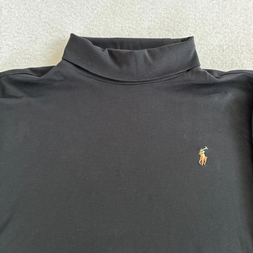 Polo Ralph Lauren Mens XXL Turtleneck Shirt Black Cotton Long Sleeve Flesh Pony