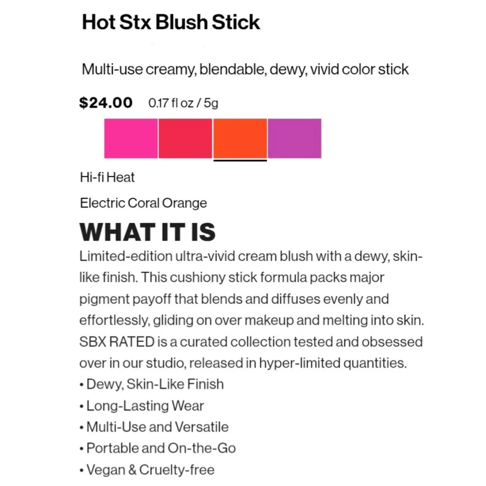 🎉2•$13/3•$18🎉 SMASHBOX Hot Stx Blush Stick In Hi-Fi Heat
