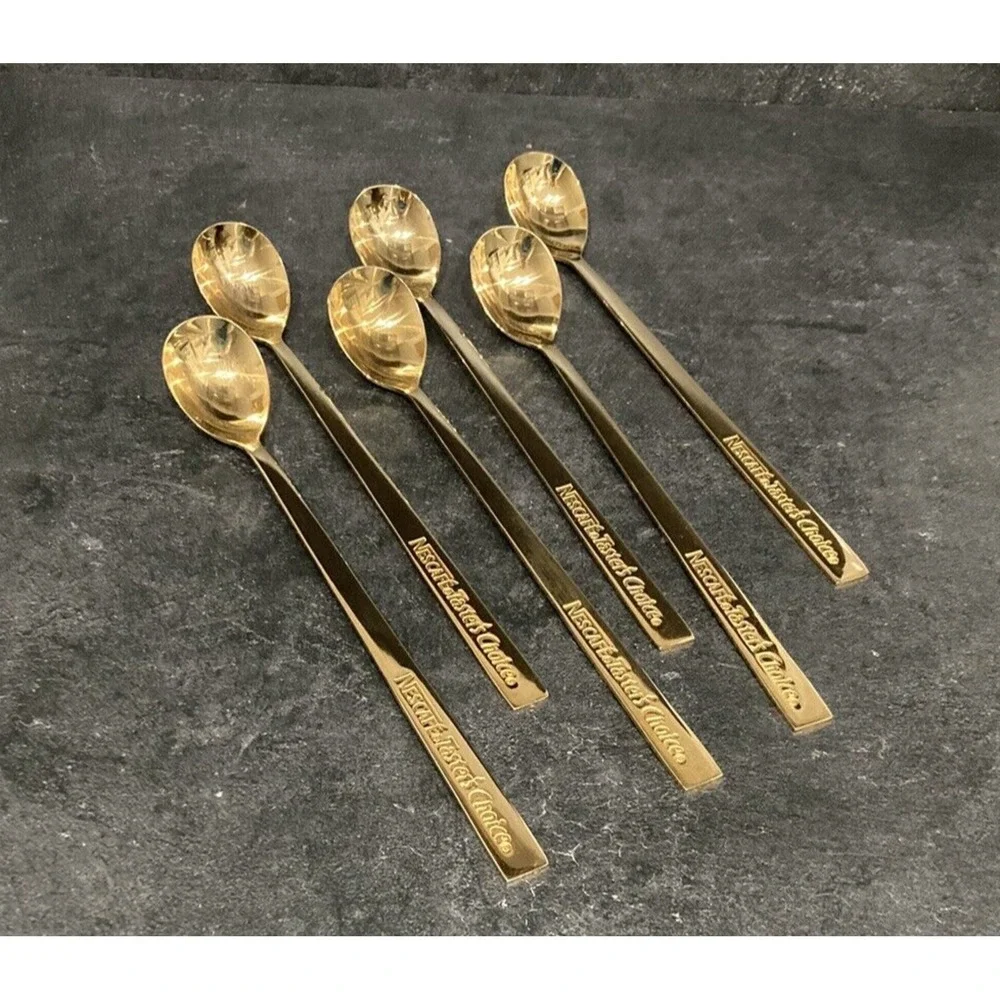 6 Nescafe Taster's Choice 24K Gold Plated Measuring Stir Spoon 9