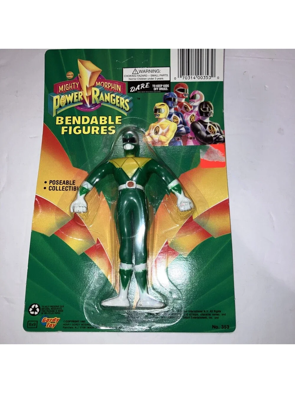 Vintage 1993 Bandai Power Rangers Green BENDABLE Action Figures NEW Sealed Cards