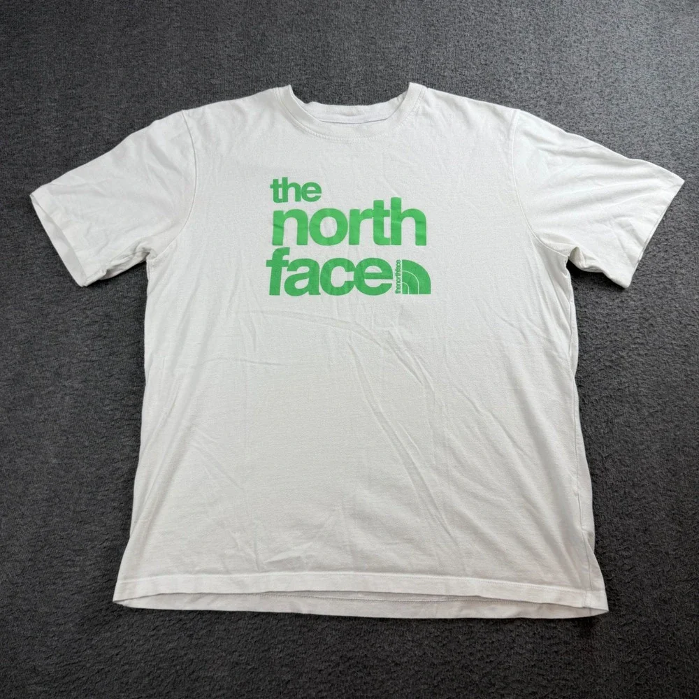 The North Face T-Shirt Men's Large White Green Graphic Logo Short Sleeve Tee