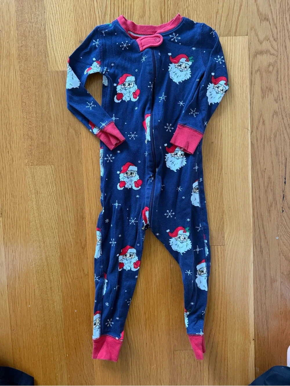 The Beaufort Bonnet Company Navy Santa Face Footed Pajamas with Red Trim