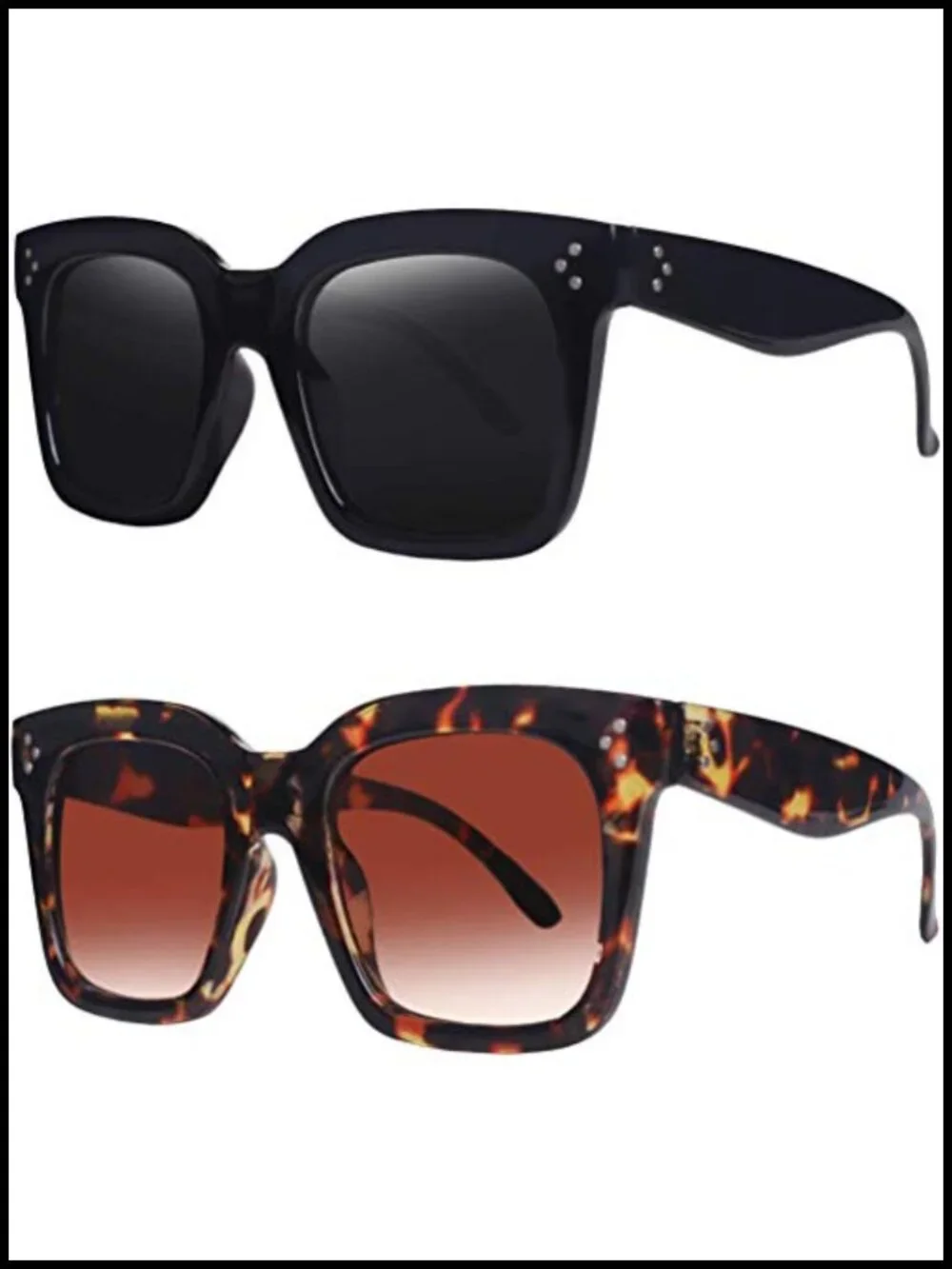 Vintage Oversized Square Sunglasses UV400 Protection Flat Lens