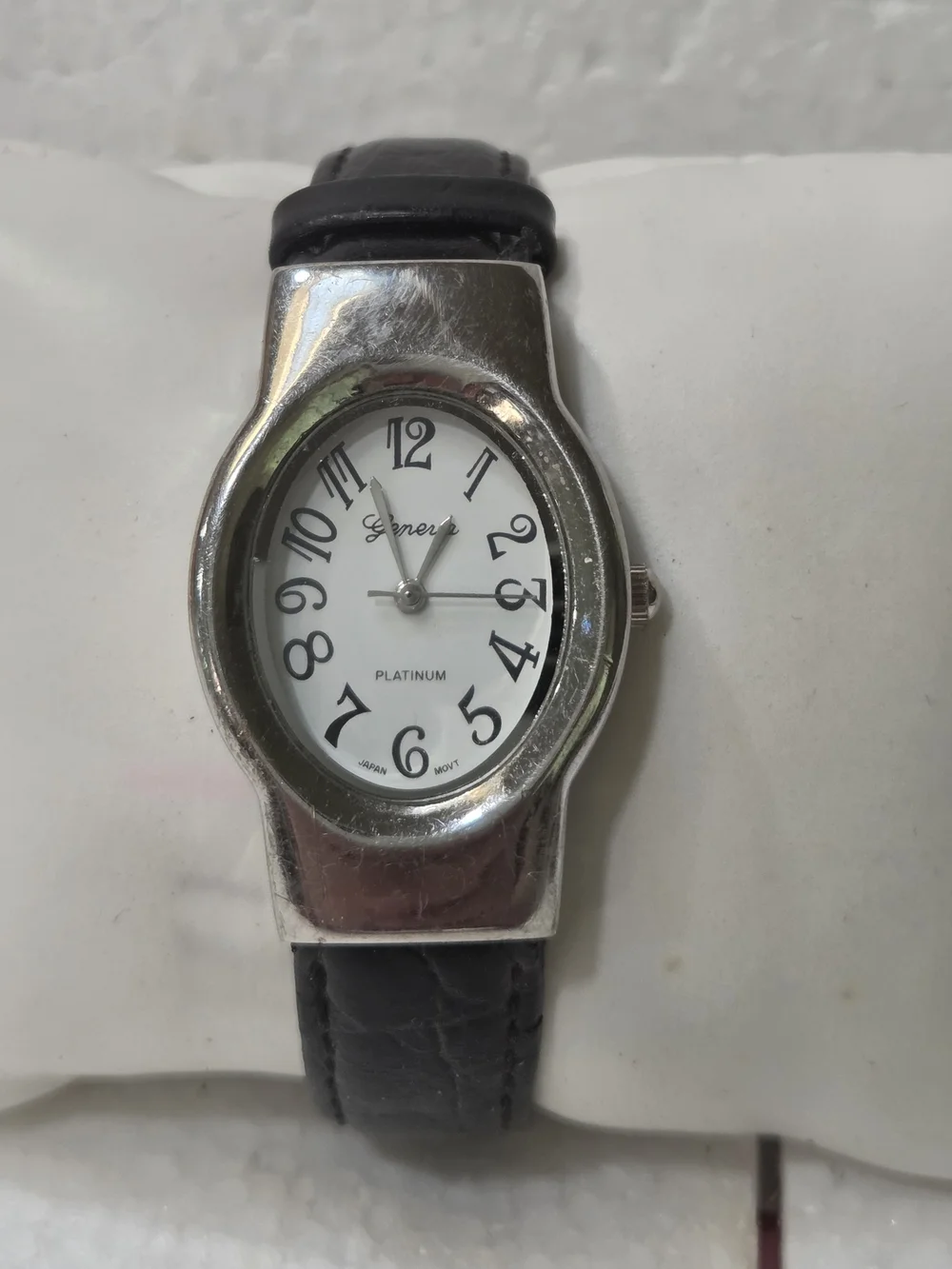 Geneva Silver-Tone Oval Watch with Black Strap