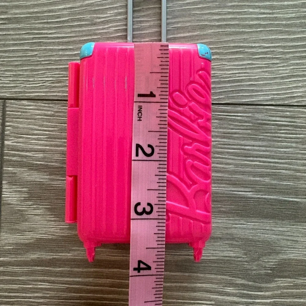 Barbie Doll Accessory Pink Retractable Handle Travel Plastic Luggage Suitcase
