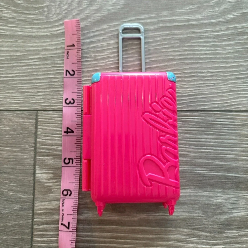 Barbie Doll Accessory Pink Retractable Handle Travel Plastic Luggage Suitcase
