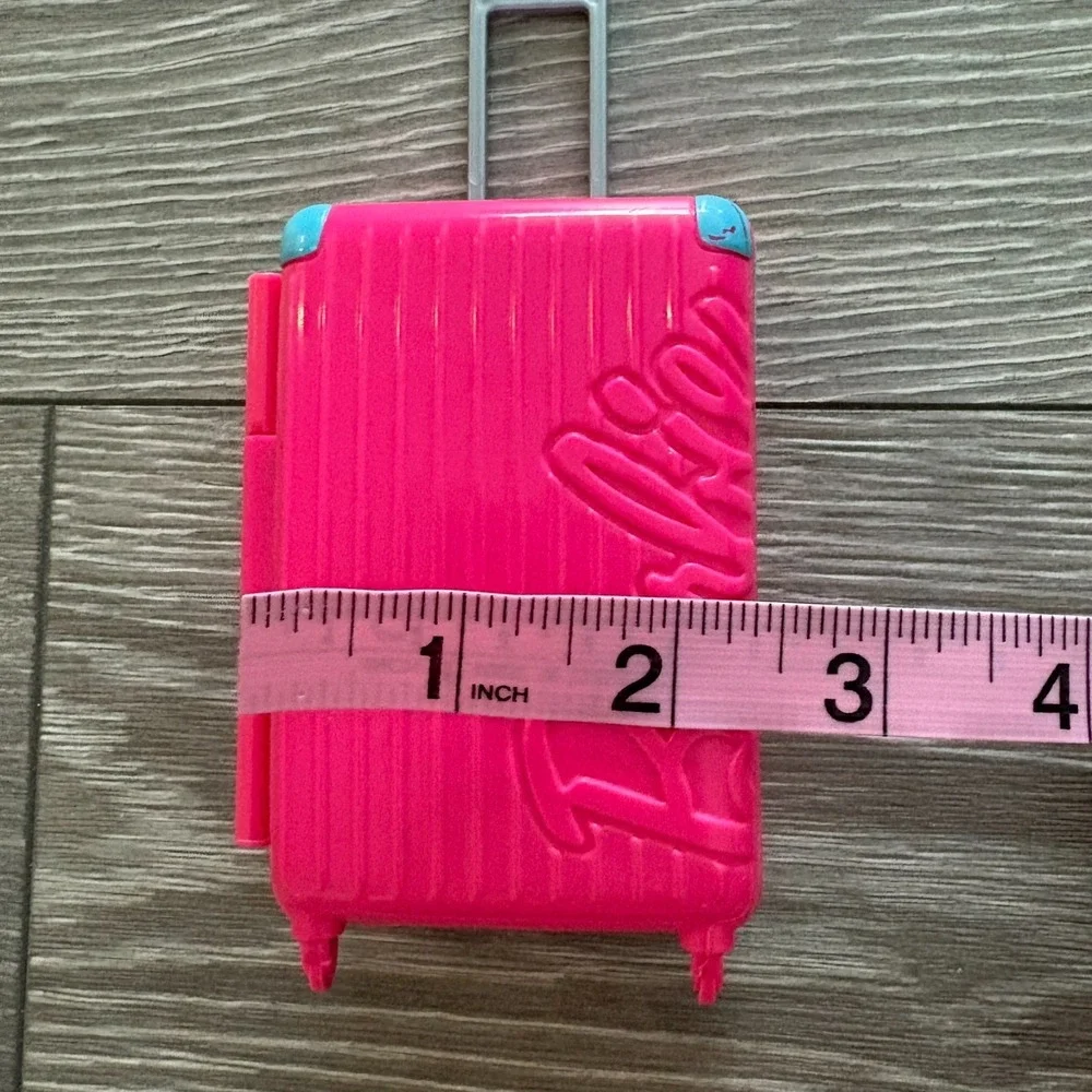 Barbie Doll Accessory Pink Retractable Handle Travel Plastic Luggage Suitcase
