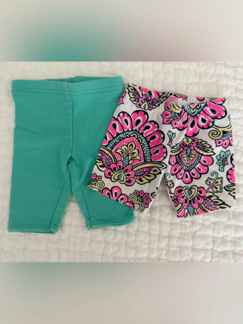 Carter's Baby Girl Teal and Pink Floral Leggings Set - Capri & Shorts, 6MO