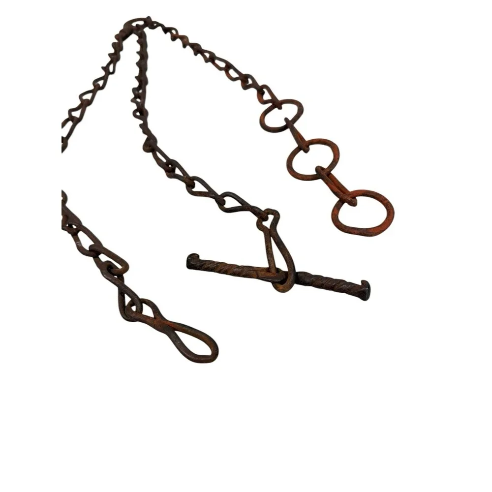 VINTAGE Antique bull or horse 3 piece leader neck chain Rust Primitive