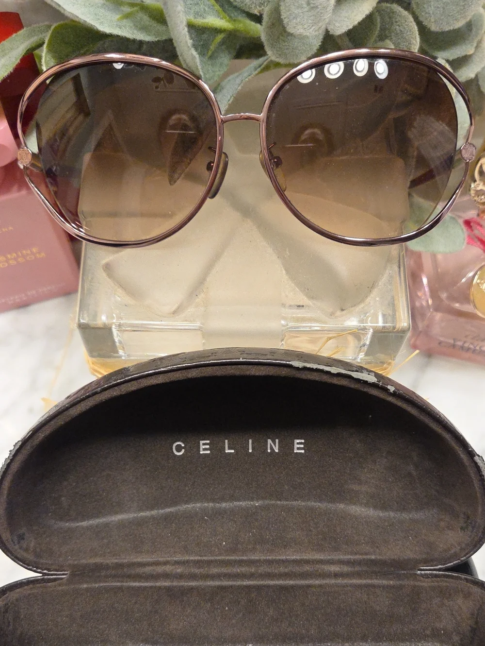 Vintage Celine Brown Gradient Round Women's Sunglasses With Case