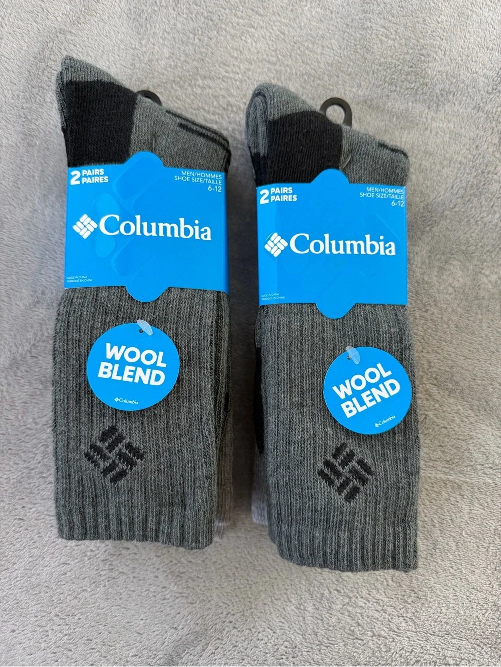 (4 Pairs) Columbia Men’s Gray and Black Wool-Blend Crew Socks