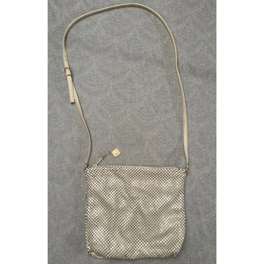 Vintage 80s Whiting & Davis Bisque Mesh Purse 1980s Retro Disco Ivory Cream Bag
