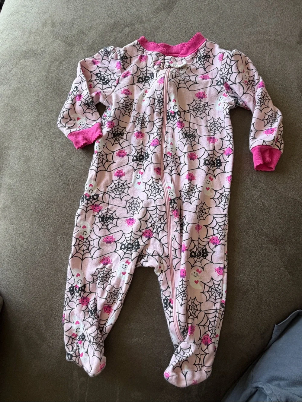 Pink Spiderweb & Ghost Print Kids One-Piece Pajamas Halloween