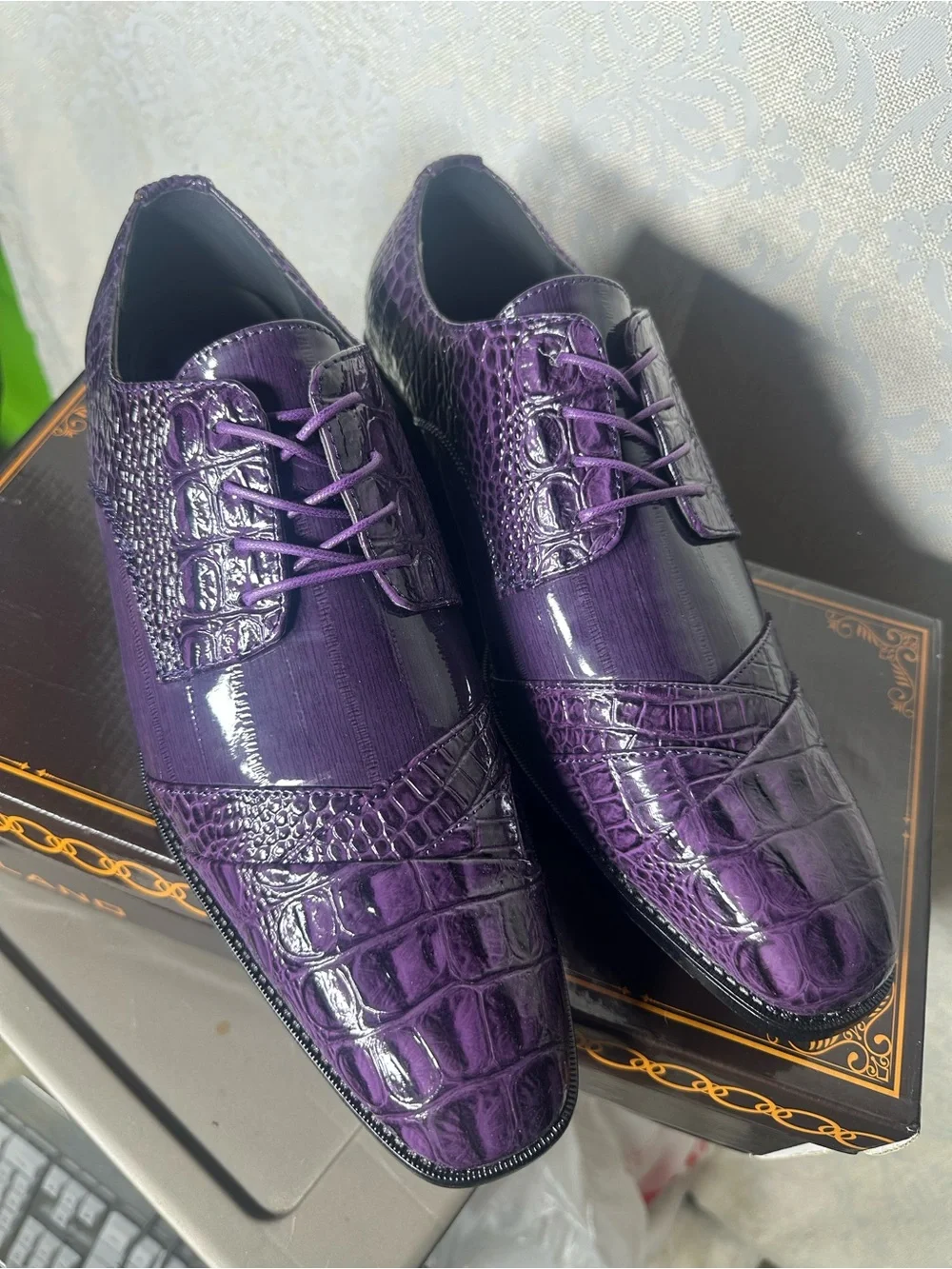 Bolano Bandit-049 Purple Faux Leather Men's Dress Oxford Shoes Size 12 Lace-Up