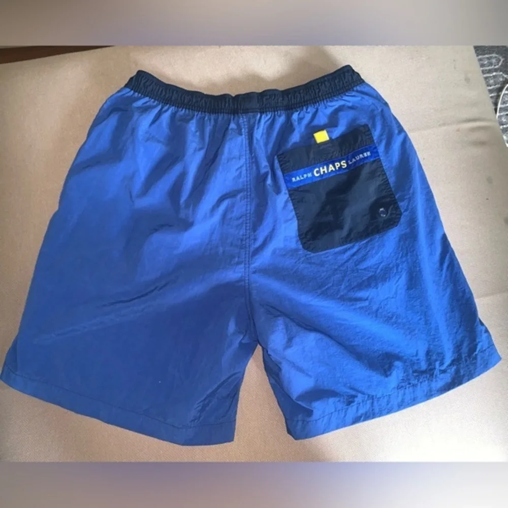 Men's Large Vintage Chaps Ralph‎ Lauren Blue Swim Trunk Bottoms  With Pocket