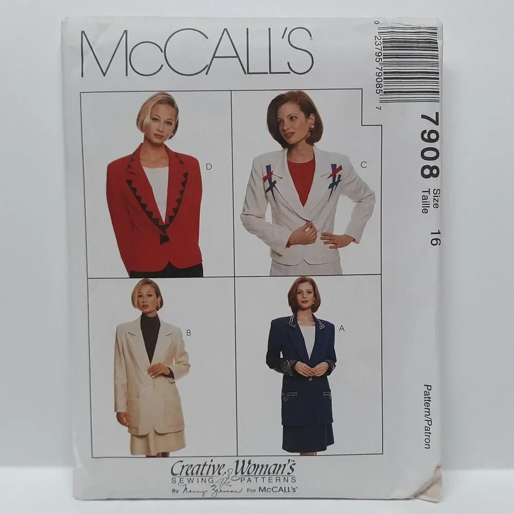 NEW Vintage McCalls Sewing Pattern 7908 Womens Lined Jacket Skirt Sz 16