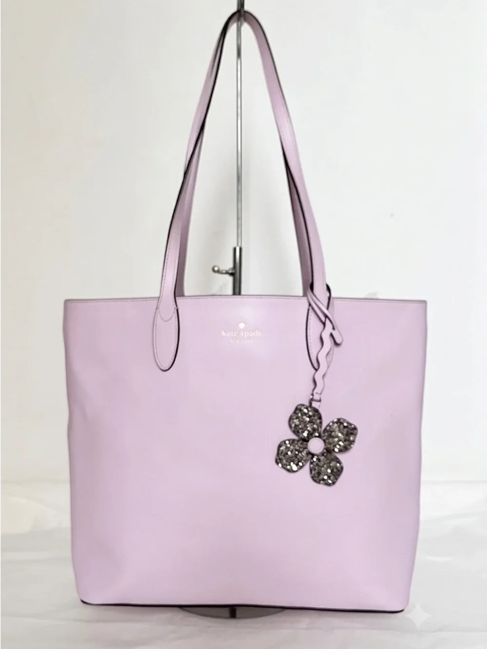 Kate Spade Kerri Medium Blossom lavender pink Tote with Rhinestone flower charm