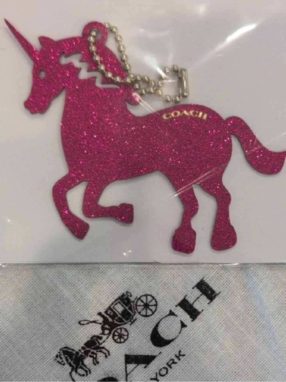 Coach rare pink, unicorn, glitter, limited edition, bag charm