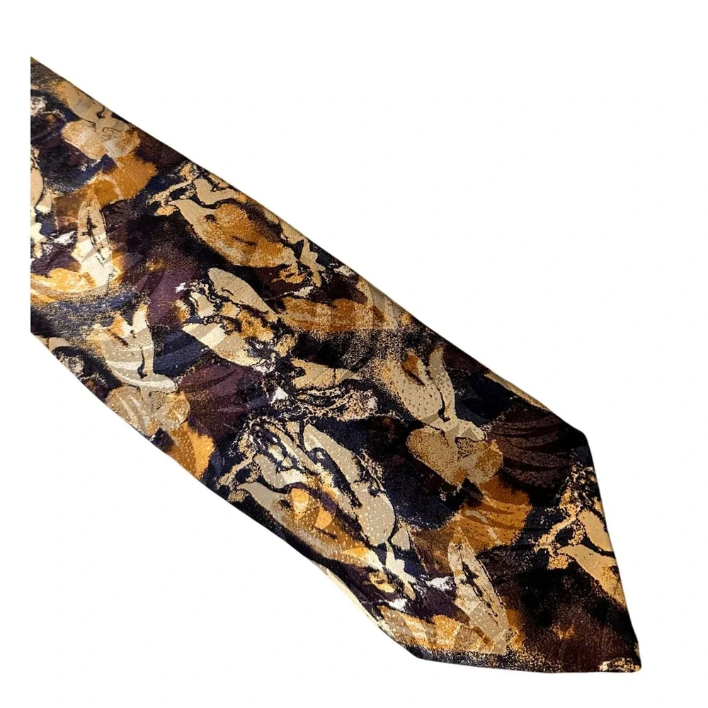 Robert Talbott Studio Nordstrom Tie Brown Gold Abstract Silk Extra Long XL‎ 63in