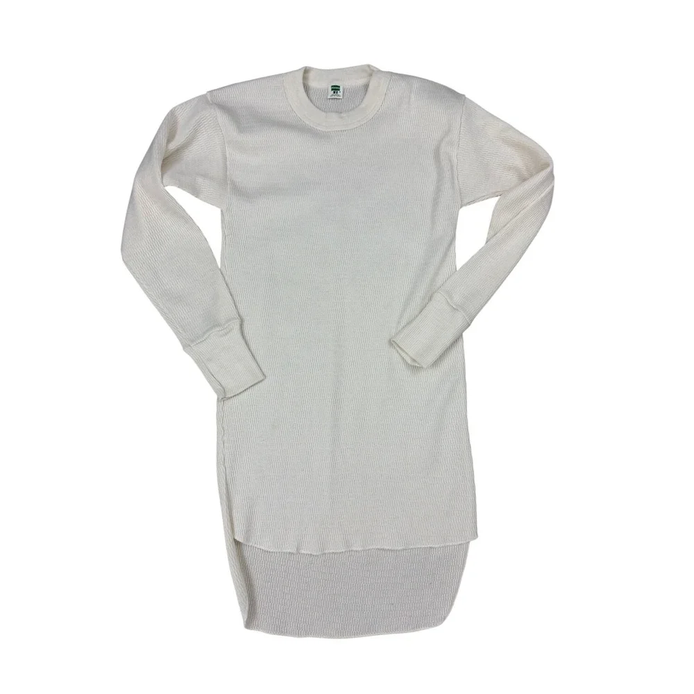 Hanes Thermal Undershirt Mens Size M White Vintage Long Fit Waffle Knit