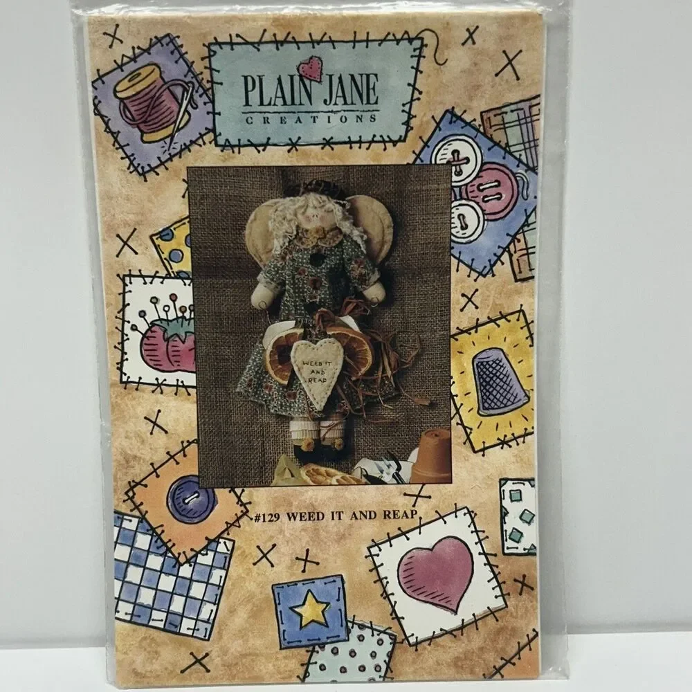 NEW Vintage Plain Jane 1994 Sewing Pattern Gardening Angel Doll Weed It Reap 129