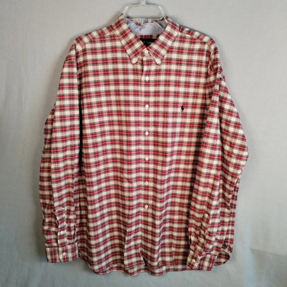 Polo Ralph‎ Lauren Shirt Mens XXL Classic Fit Plaid Red White Black Pony L/S