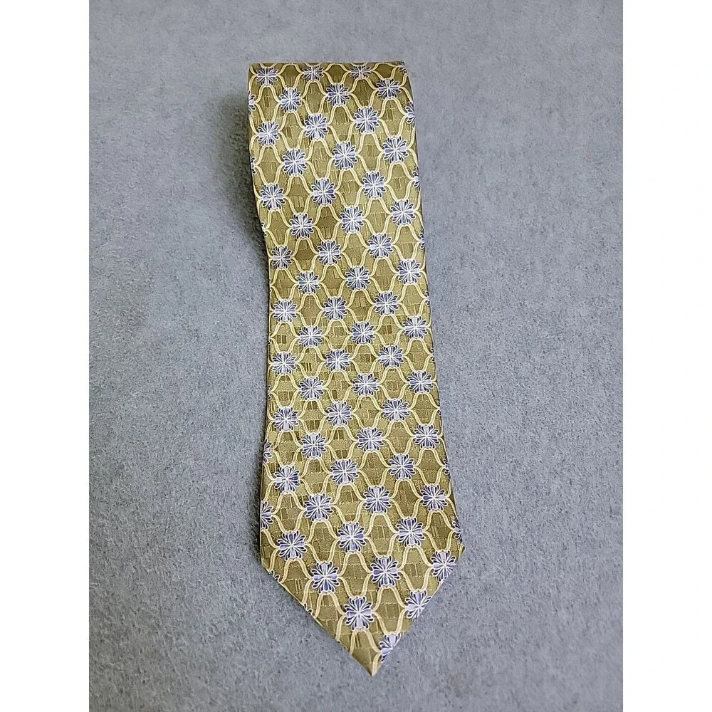Vintage JZ Richards Silk Tie Mens Gold Blue Geometric Floral‎ Nordstrom USA NEW