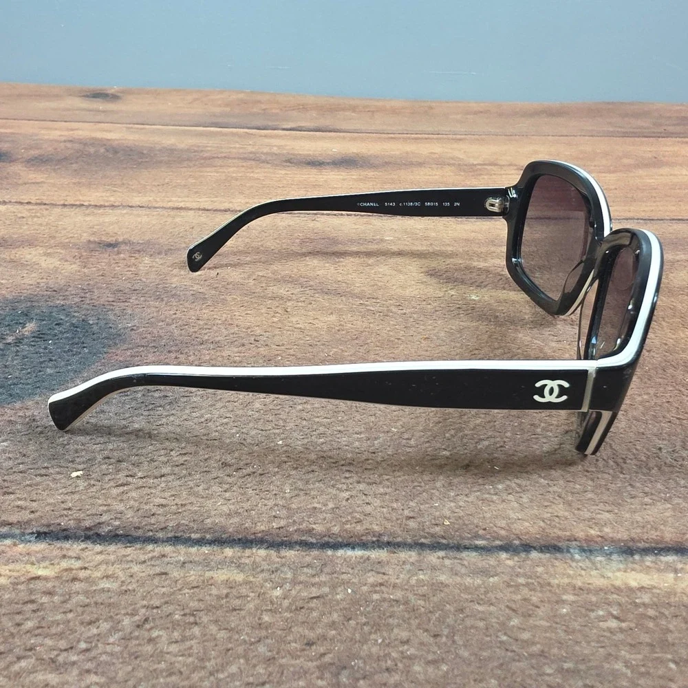 Chanel Sunglasses Womens 58mm Black Good 5143 c.1138/3C Square CC Logo Italy