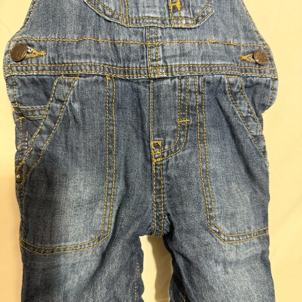 OshKosh B'gosh Blue Denim Overalls, Plaid Flannel Lined Size 9 Mo ADORABLE