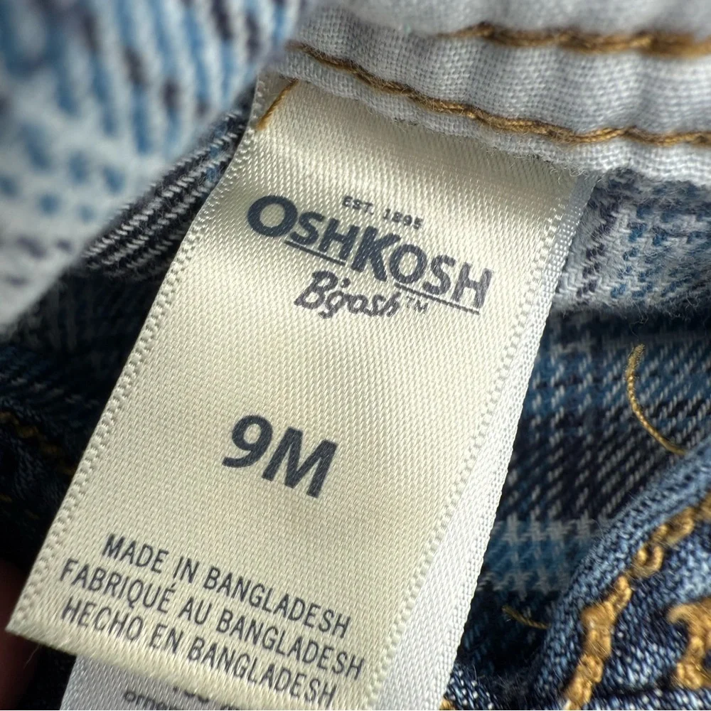 OshKosh B'gosh Blue Denim Overalls, Plaid Flannel Lined Size 9 Mo ADORABLE