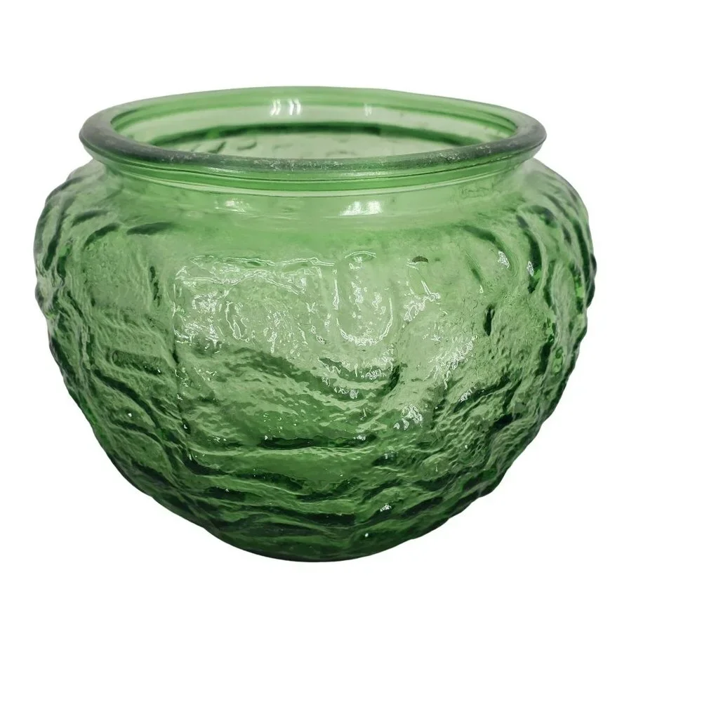 Vintage EO Brody Co Green Textured Round Depression Crinkle Glass Dish Candy Dis