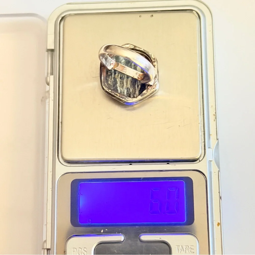 New Artisan Chrysotile in Serpentine Hexagonal Stone 925 Sterling Silver Ring