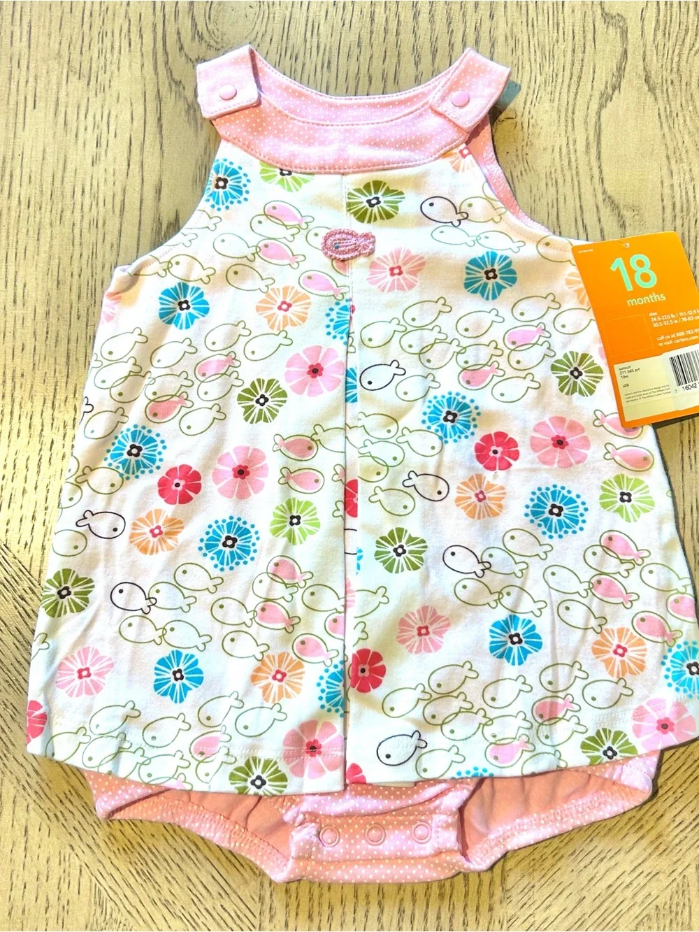 NWT Carters Girls Size 18 Months Floral & Fish Sunsuit Romper Sun Dress Bodysuit