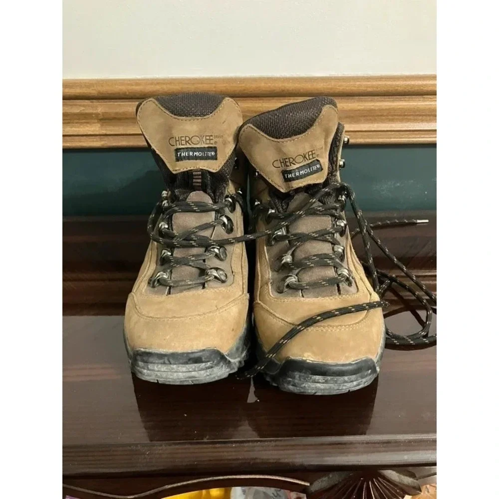 Cherokee Dry Step Waterproof Size 7 Brown Leather Lace Up Men's Hiking Boots