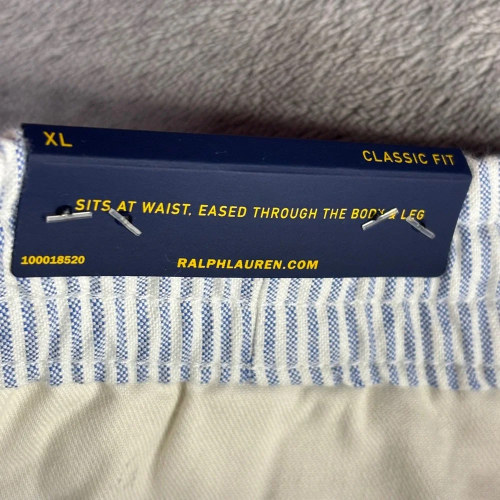 Polo Ralph Lauren Shorts Men XL Blue Seersucker Striped Saddle Shoe Embroidered