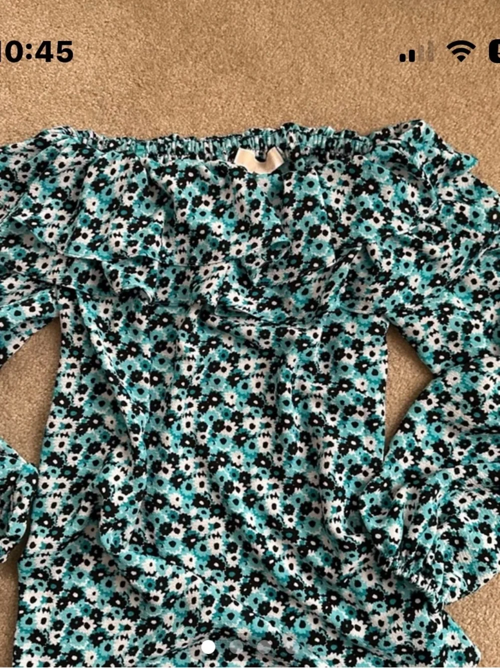 Michael Kors Off-Shoulder Floral Ruffle Top in Teal and Black Size S