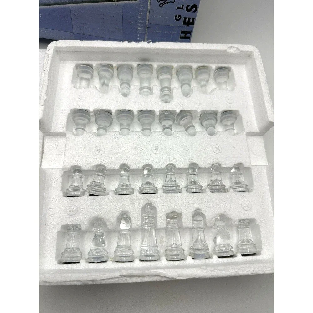 Glass Chess Set Frosted & Clear Board W/ Box Complete