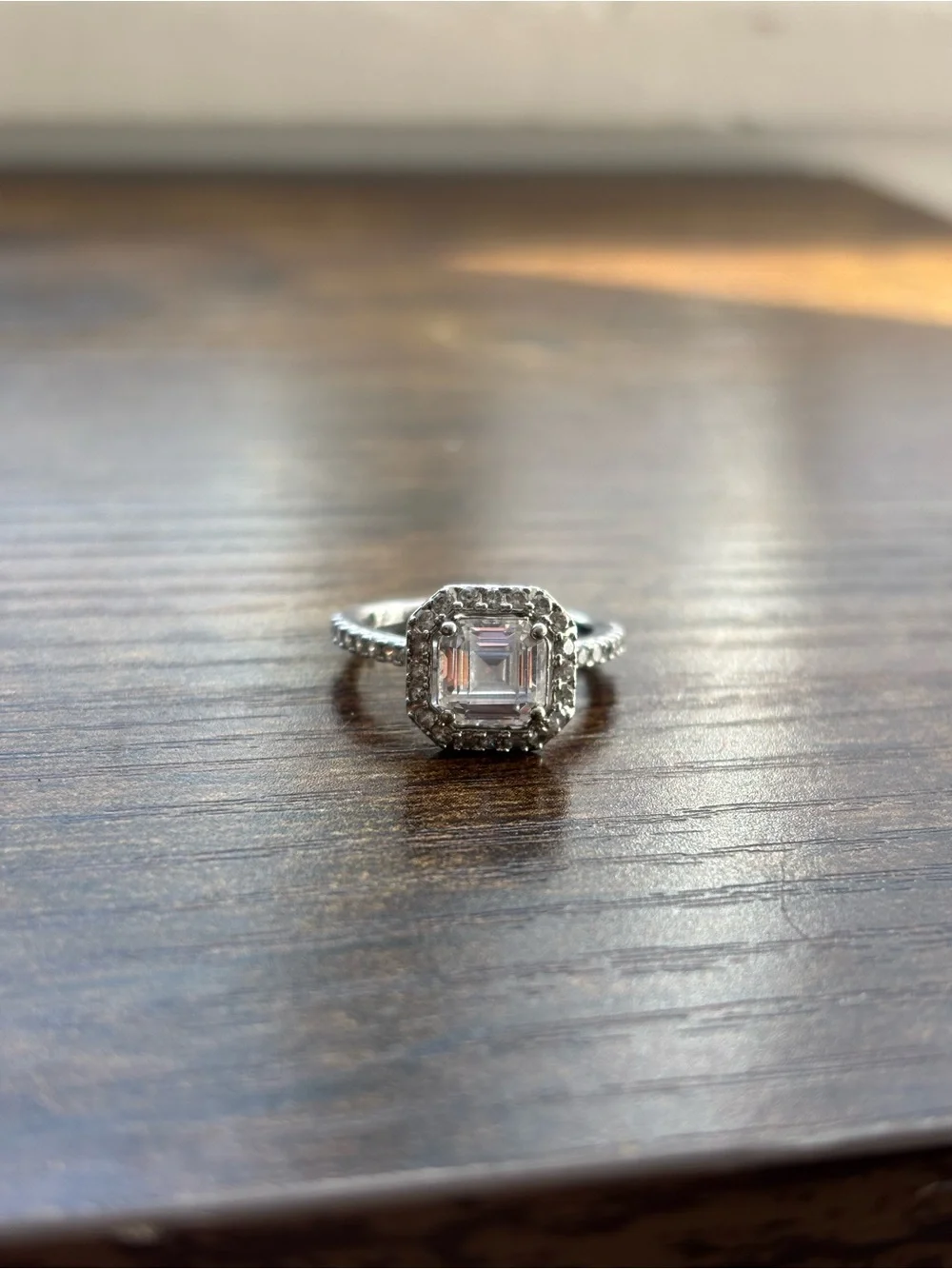Nadri Silver Ring with Clear Center Stone and Halo
