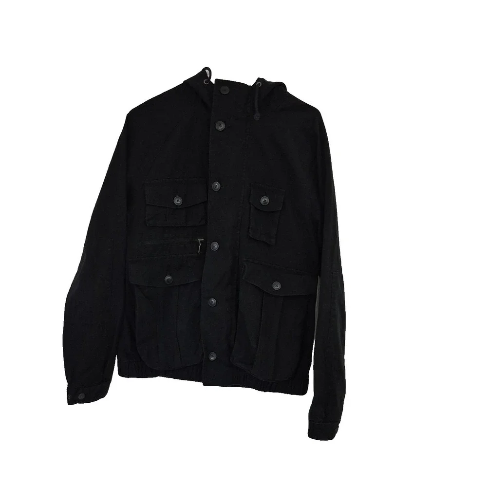 Levis Jacket Mens Small Black Canvas Plaid Lined Hooded Chore‎ Work Full Zip