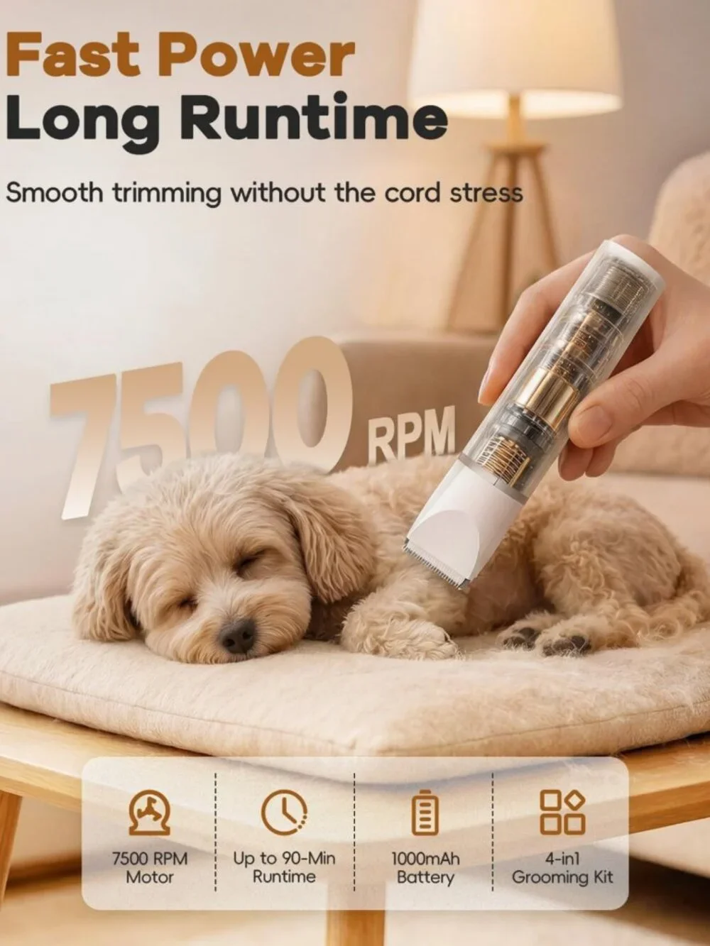 Rechargeable Low Noise Dog Clippers & Grooming Kit - Cordless Pet Hair Trimmer