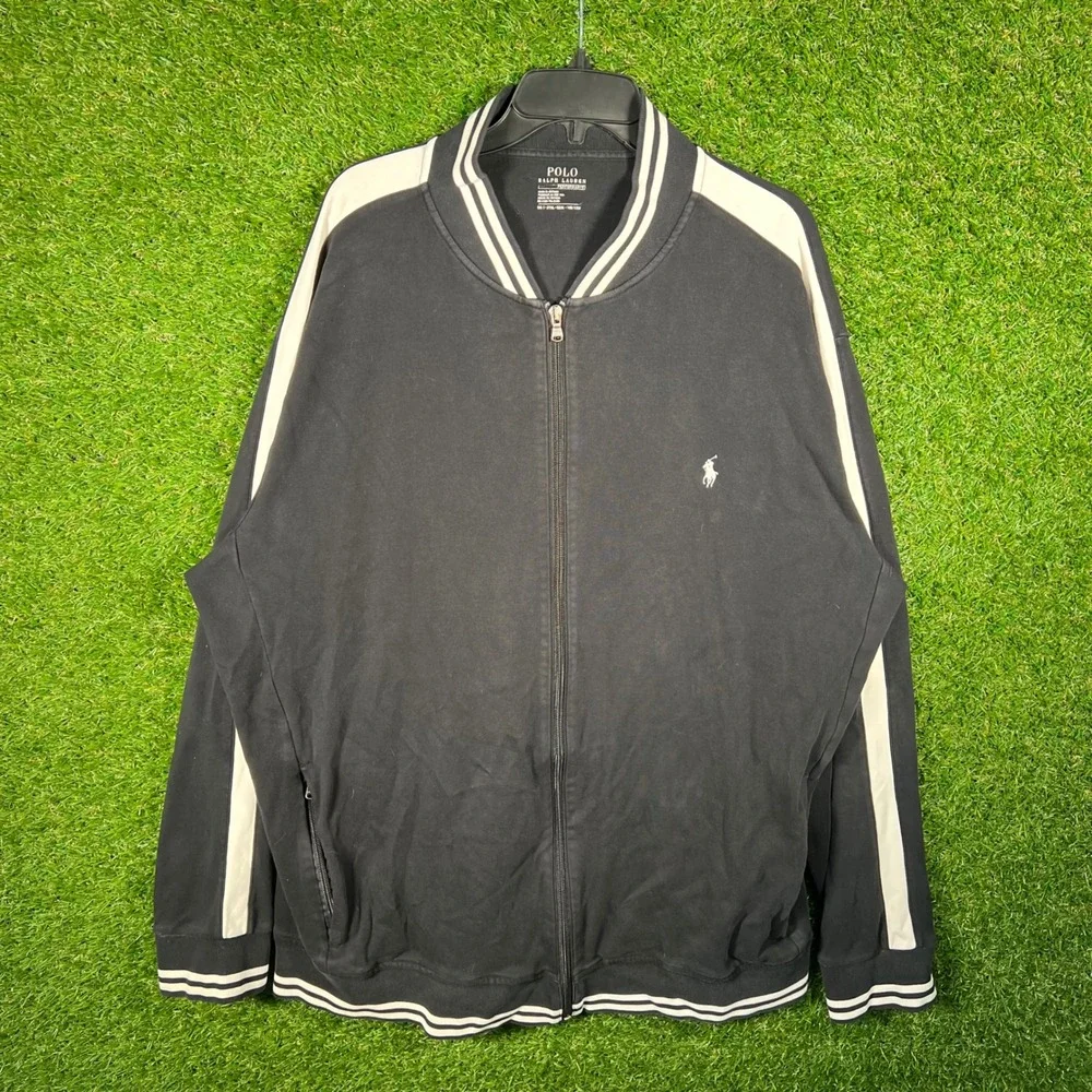 Polo Ralph Lauren Performance Track Jacket Mens 2XLT Black White Full Zip Stripe
