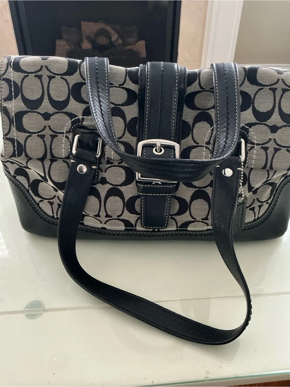 Coach Black and Cream Signature Bucket Shoulder Bag
