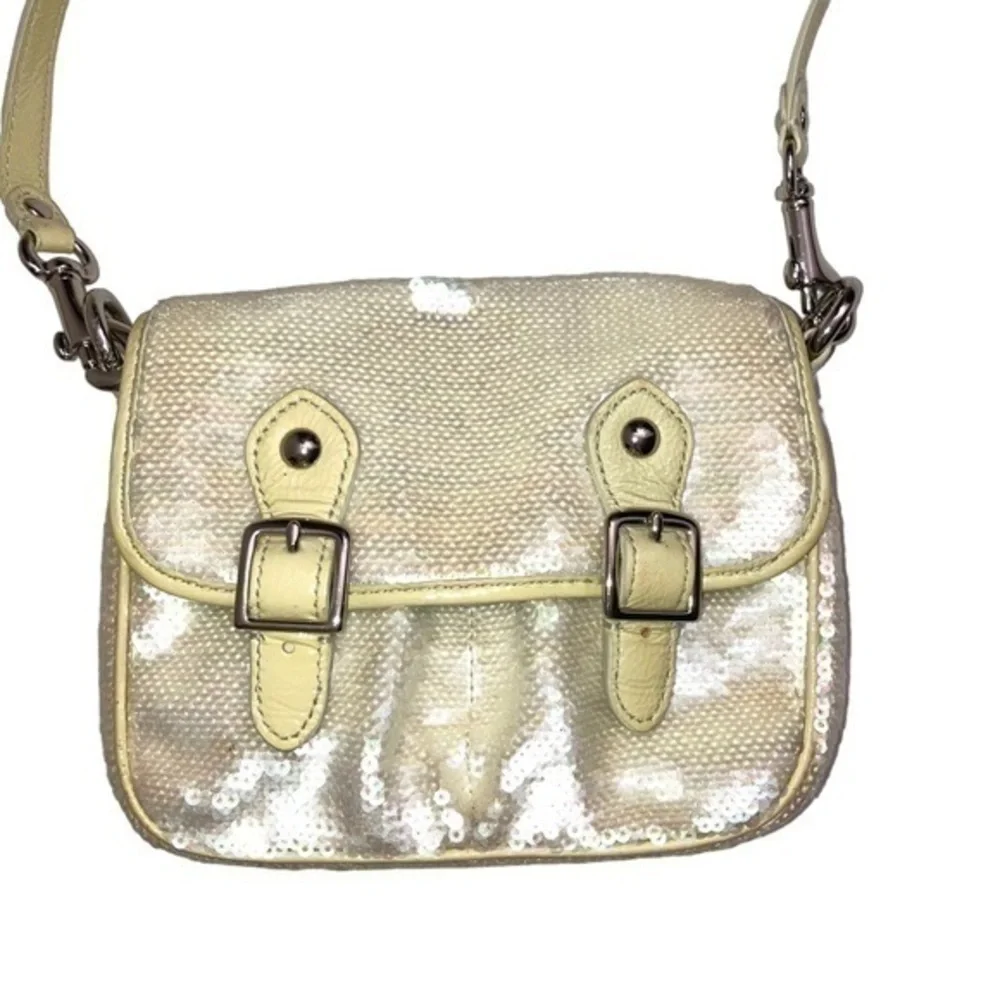 Coach 16315 Poppy Sequined Cream Opal Silver Crossbody flap bag