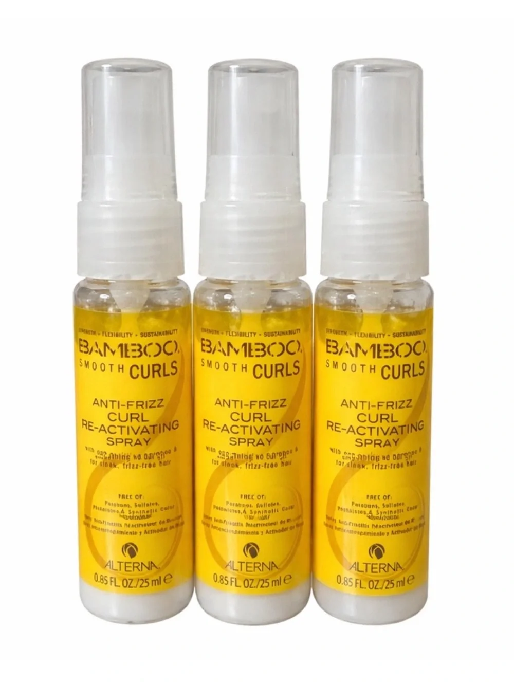 3 x Alterna Bamboo Smooth Curls Anti-Frizz Curl Re-Activating Spray 25 ml NEW