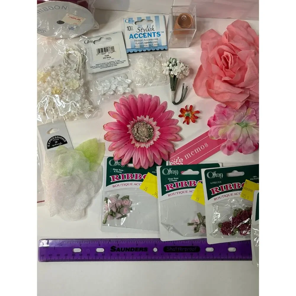 Crafting Lot Flower Fairy Garden Ribbon Roses Floral Flower Pots Craft Pink