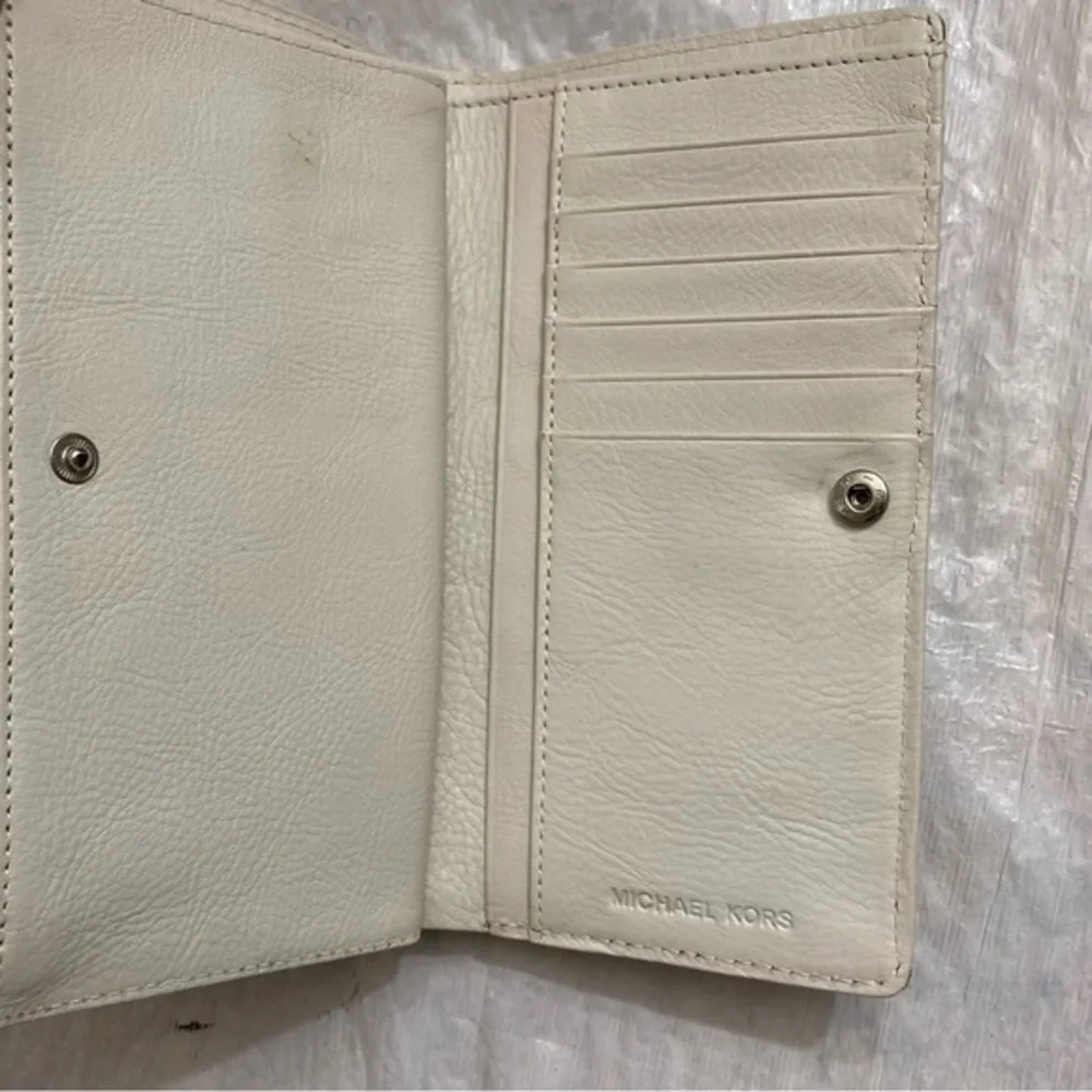 Michael Kors creamy white leather micro studded wallet clutch